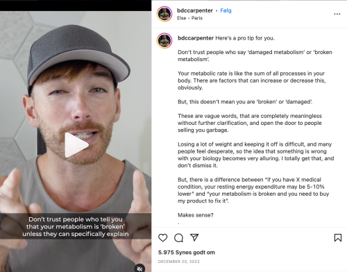 Influencer example from Instagram about fitness